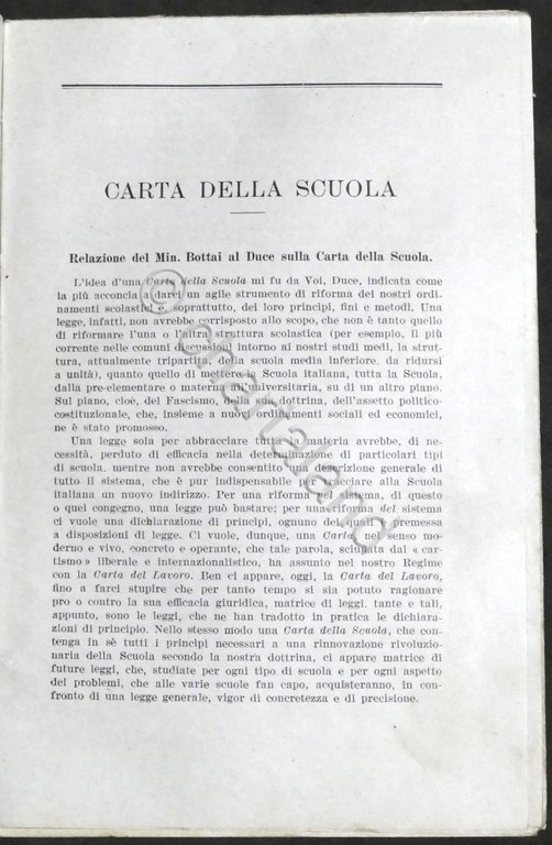 U. Renda - Carta della Scuola - Relazione al Duce …