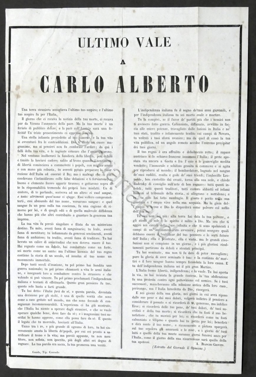 Ultimo vale a Carlo Alberto - Casale - 1849 - … | Immagine principale