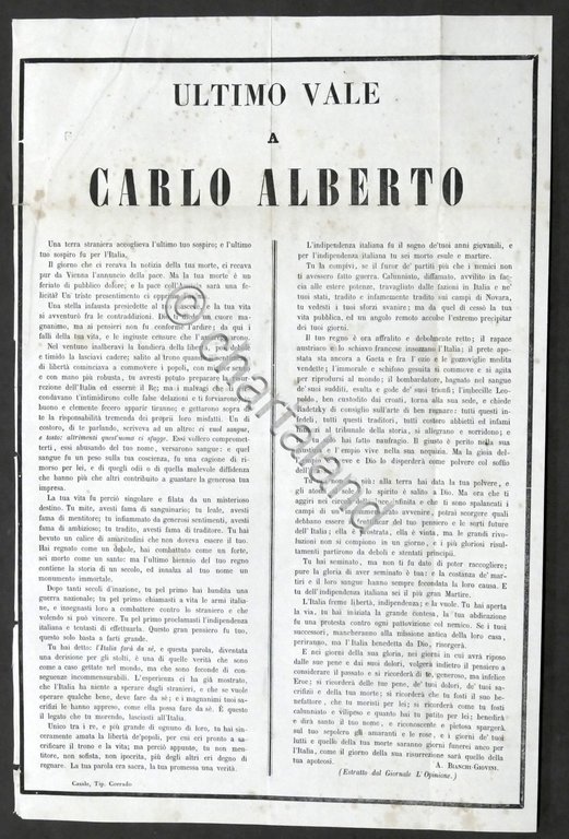 Ultimo vale a Carlo Alberto - Casale - 1849 - … | Immagine Gallery 2