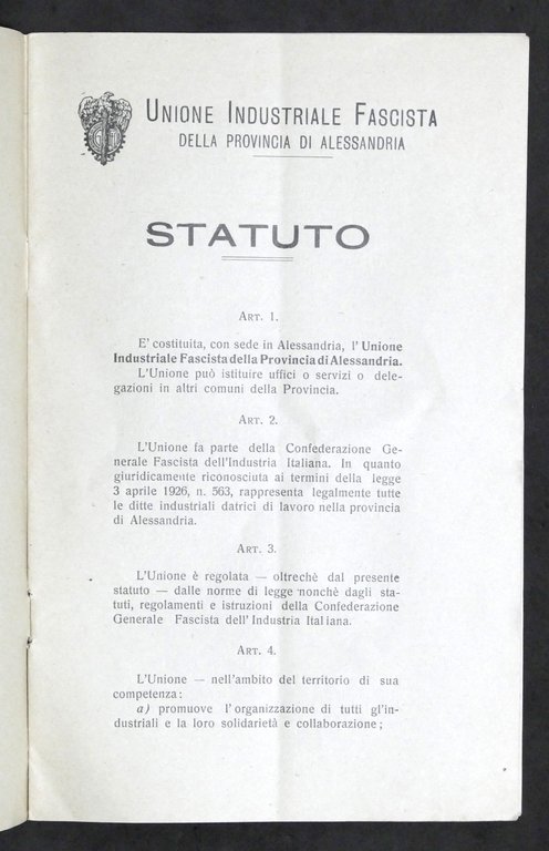 Unione Industriale Fascista della Provincia di Alessandria - Statuto - …