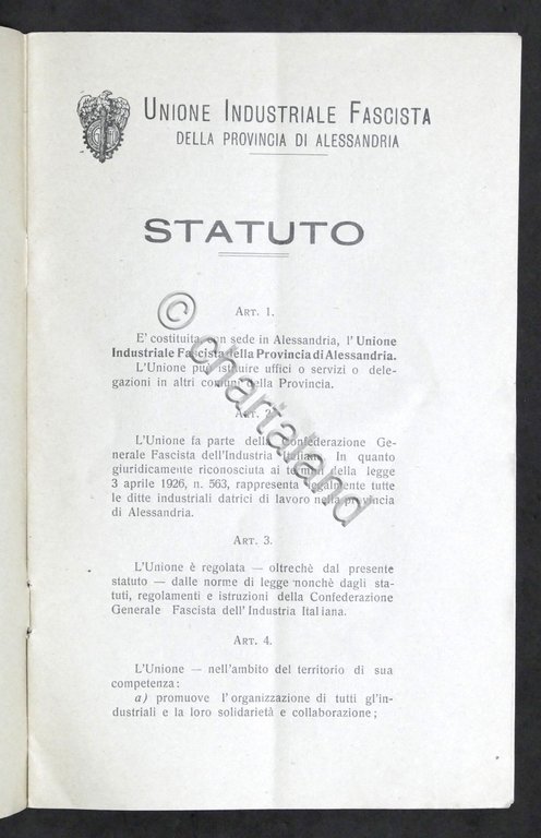 Unione Industriale Fascista della Provincia di Alessandria - Statuto - …