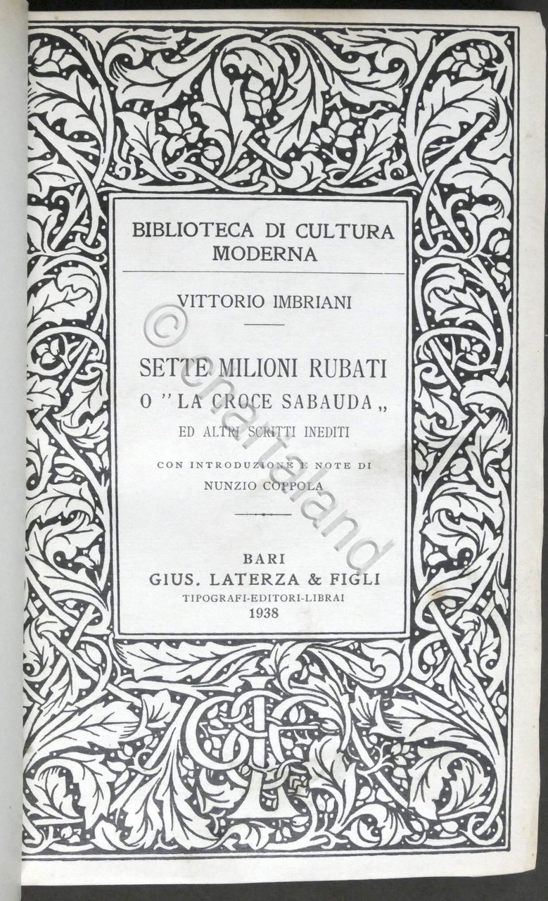 V. Imbriani - Sette milioni rubati o La Croce Sabauda …
