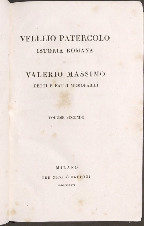 V. Patercolo - Istoria Romana / Valerio Massimo - Detti …