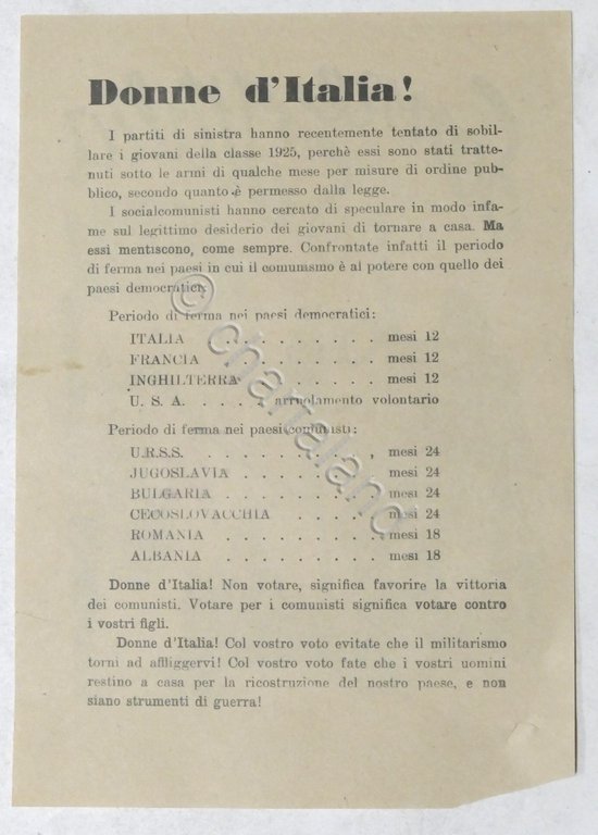 Volantino anticomunista rivolto alle donne d'Italia - Elezioni Politiche 1948