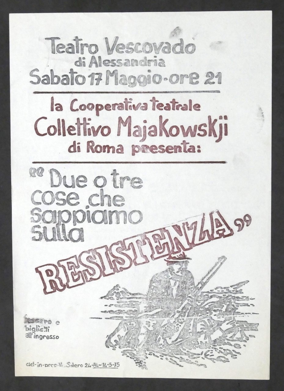 Volantino Avanguardia Operaia Coop. Teatrale Majakowskji - Resistenza - 1975