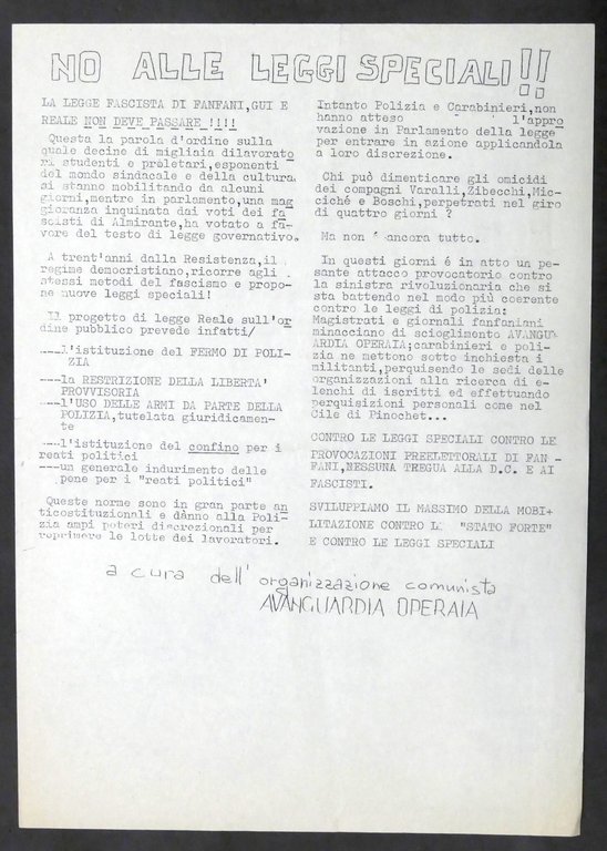 Volantino Avanguardia Operaia Coop. Teatrale Majakowskji - Resistenza - 1975