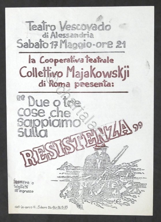 Volantino Avanguardia Operaia Coop. Teatrale Majakowskji - Resistenza - 1975