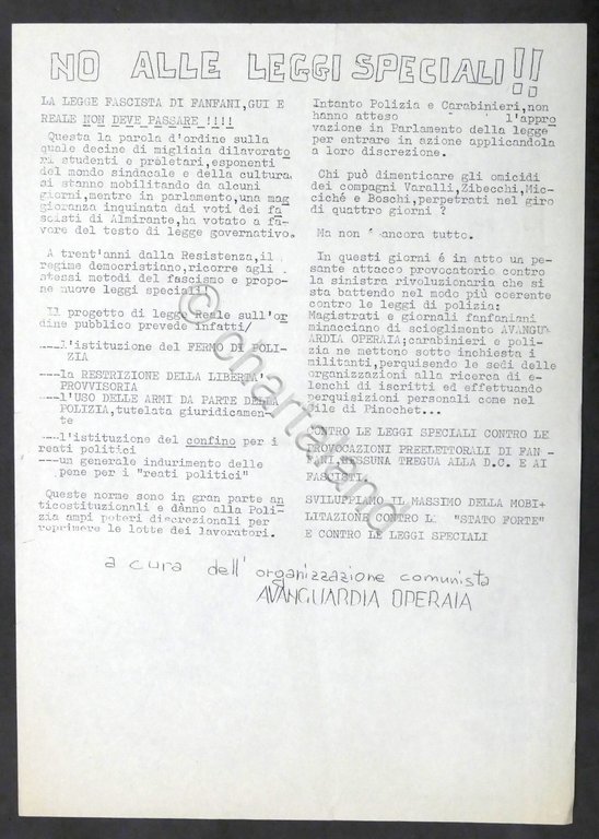 Volantino Avanguardia Operaia Coop. Teatrale Majakowskji - Resistenza - 1975