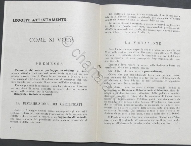 Volantino Blocco Nazionale della Libertà (Monarchici) - Elezioni Politiche 1946