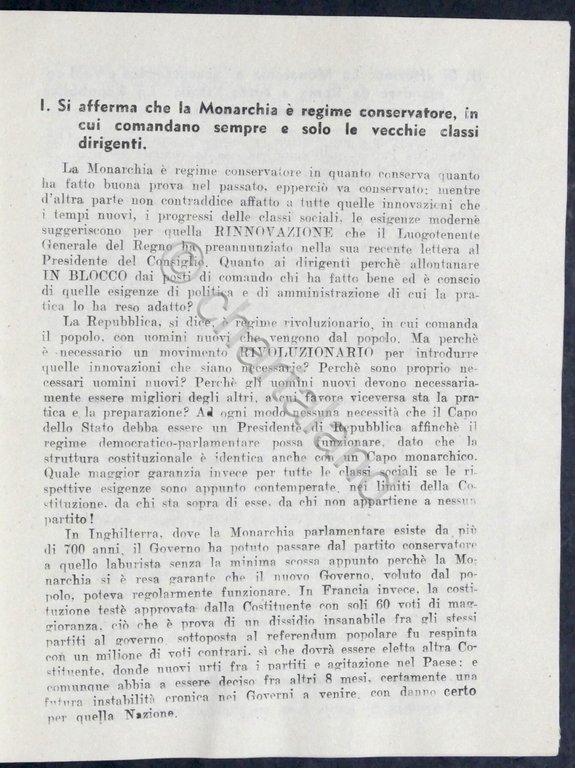 Volantino Blocco Nazionale della Libertà (Monarchici) - Referendum 1946