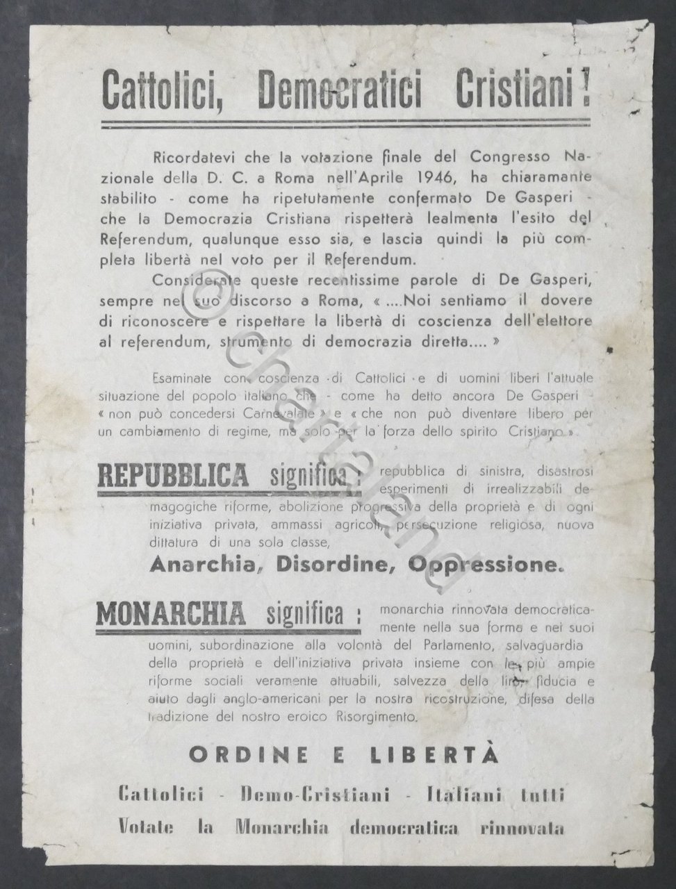 Volantino Blocco Nazionale della Libertà (Monarchici) - Referendum giugno 1946