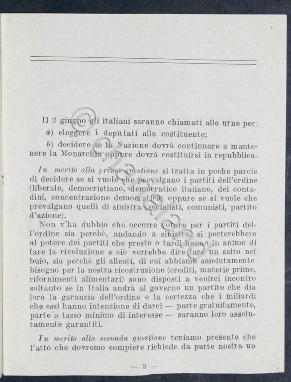 Volantino Blocco Nazionale della Libertà (Monarchici) Elezioni e Referendum 1946