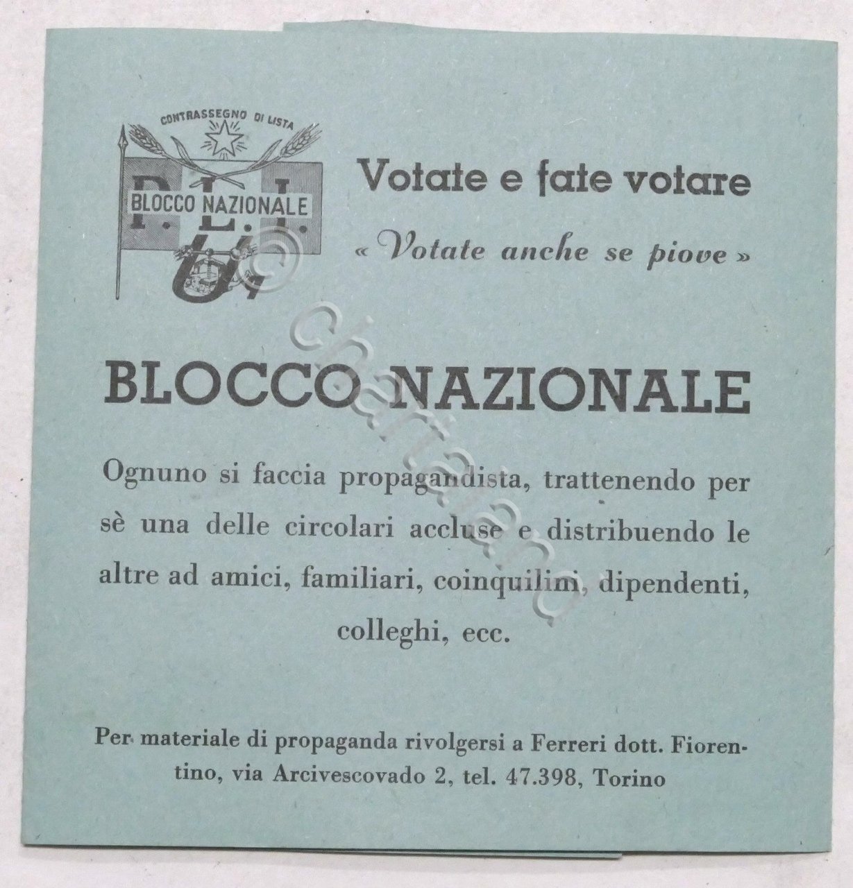 Volantino Blocco Nazionale P.L.I. - Elezioni Politiche 1948