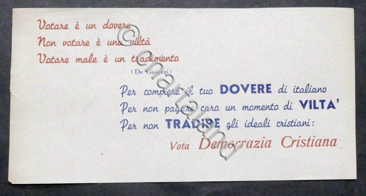 Volantino Democrazia Cristiana - Votazioni per Elezioni Politche 1948