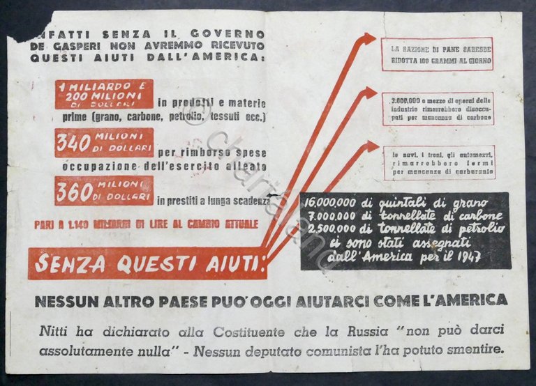 Volantino Democrazia Cristiana anticomunista e a favore del piano Marshall …