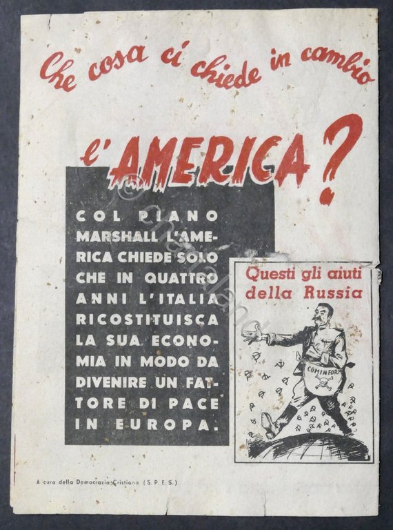 Volantino Democrazia Cristiana anticomunista e a favore del piano Marshall …