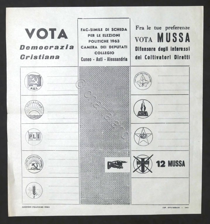 Volantino Democrazia Cristiana Elezioni Politiche Camera Deputati - Mussa - …