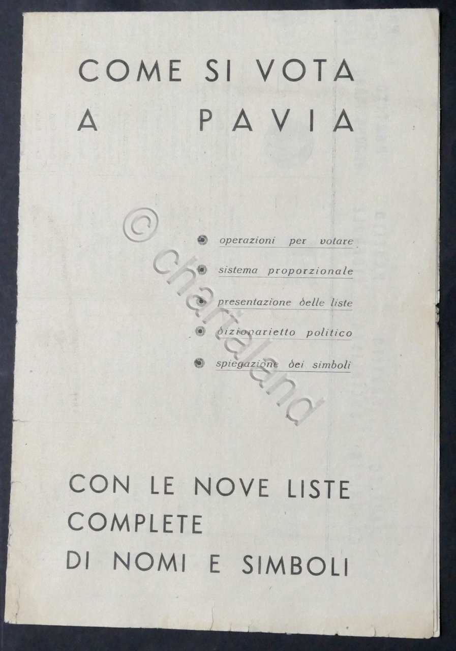 Volantino Elezioni Amministrative 1946 - Come si vota a Pavia …