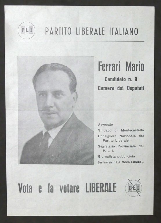 Volantino Elezioni Deputati - Partito Liberale Italiano - Ferrari Mario - 1963