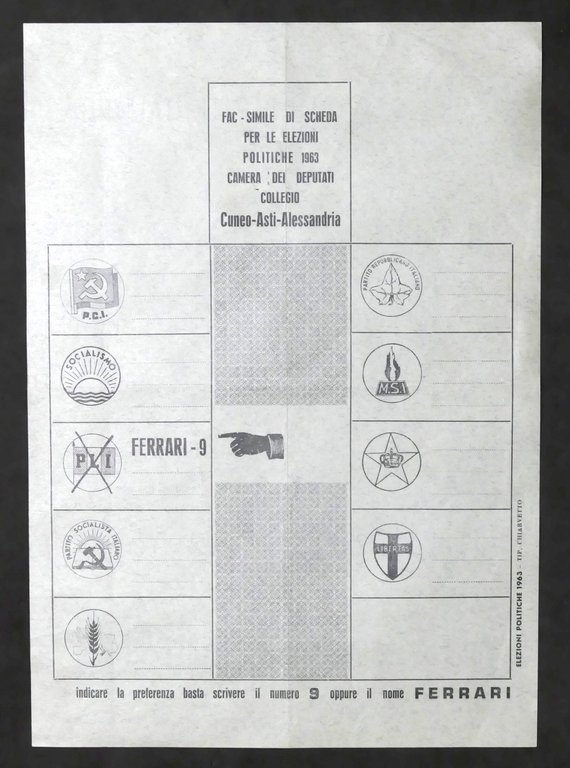 Volantino Elezioni Deputati - Partito Liberale Italiano - Ferrari Mario …