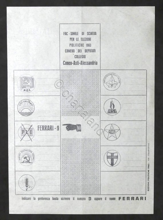 Volantino Elezioni Deputati - Partito Liberale Italiano - Ferrari Mario …