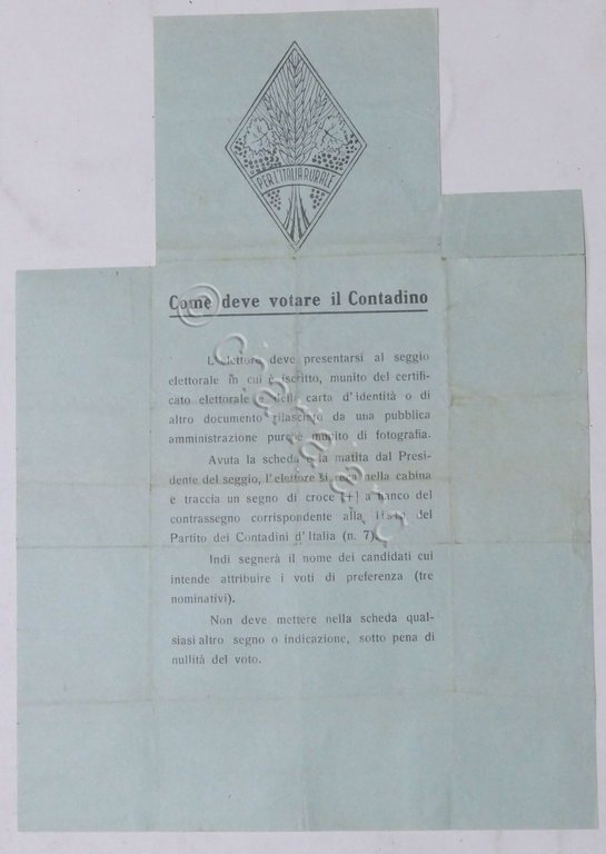 Volantino fac-simile Partito dei Contadini d'Italia - Elezioni politiche 1946