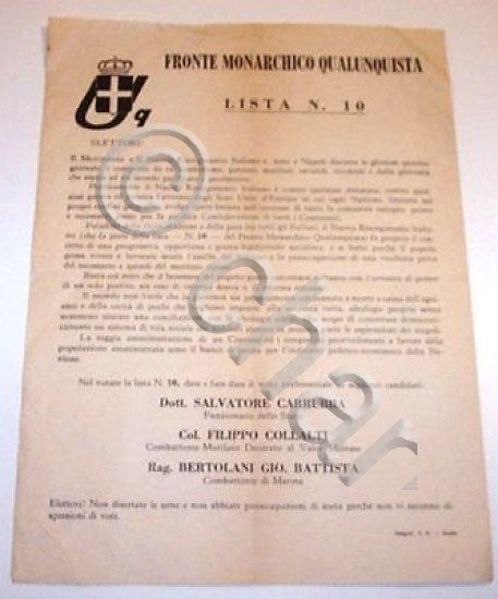 Volantino Fronte Monarchico Uomo Qualunque - 1948 | Immagine principale