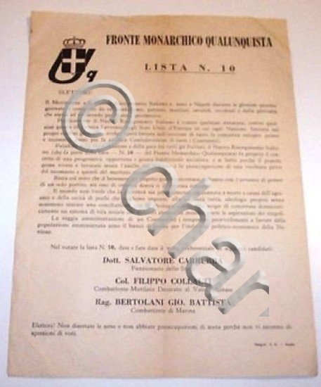 Volantino Fronte Monarchico Uomo Qualunque - 1948 | Immagine Gallery 2