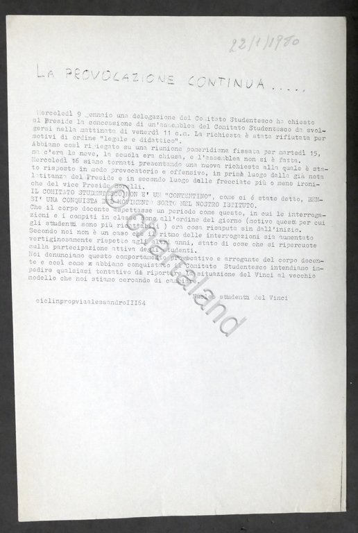 Volantino Nucleo Studenti del Vinci di Alessandria La provocazione continua …