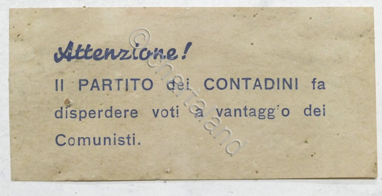 Volantino propaganda contro il Partito dei Contadini - Elezioni Politiche …