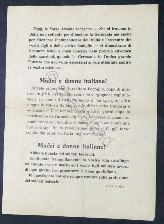 Volantino RSI - Propaganda a favore delle Forze Amate Tedesche …