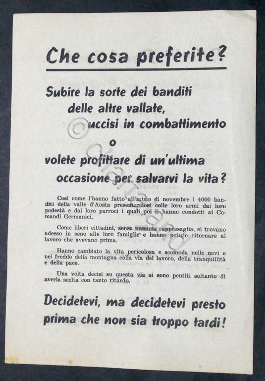 Volantino RSI - Propaganda contro i Partigiani di Piemonte e …
