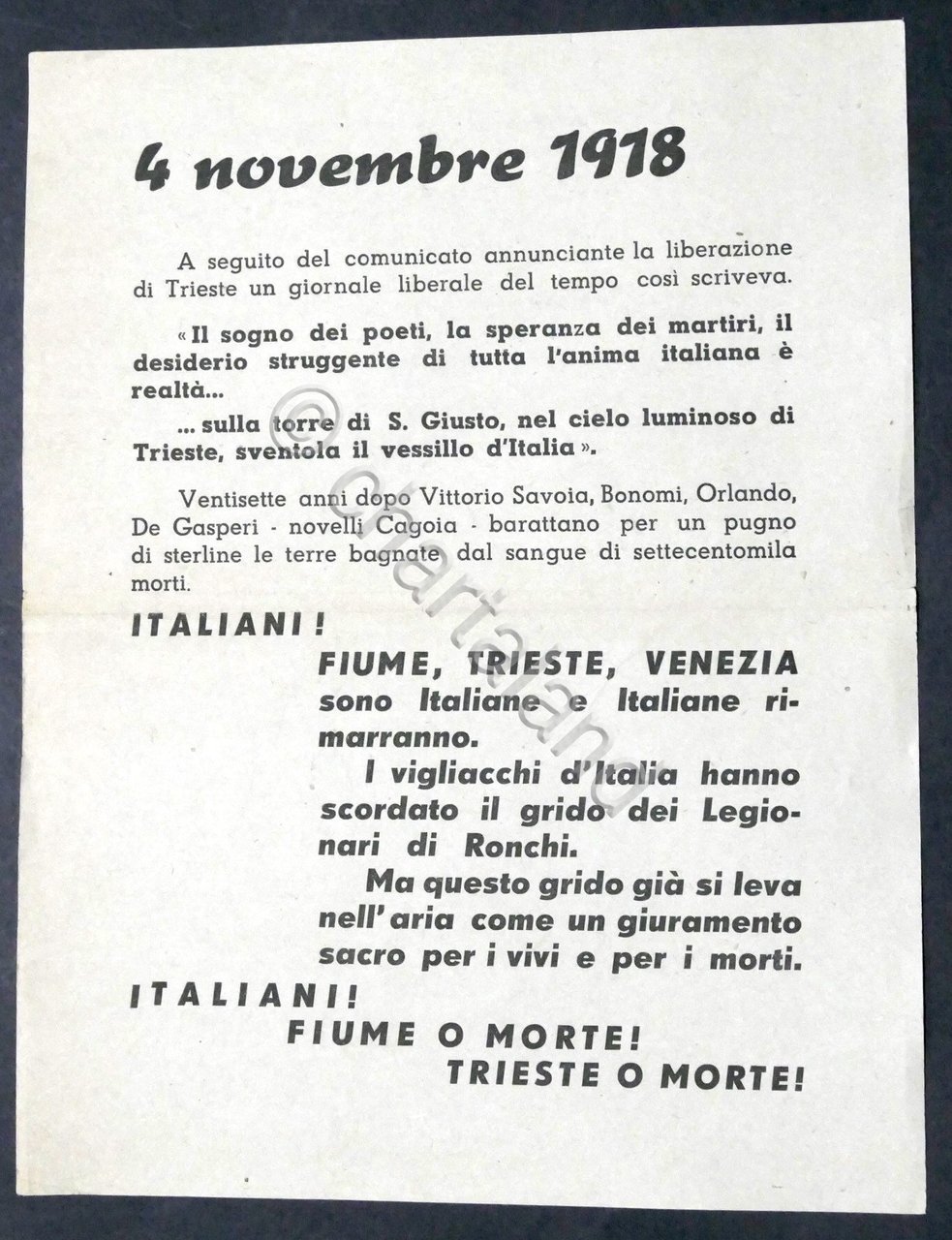 Volantino WWII - Propaganda per Fiume e Trieste italiane - …