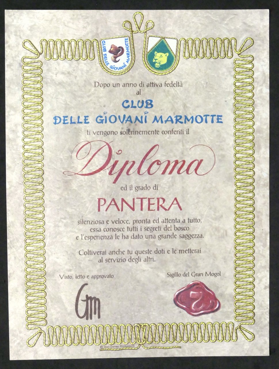 Walt Disney - Club delle Giovani Marmotte - Diploma e …