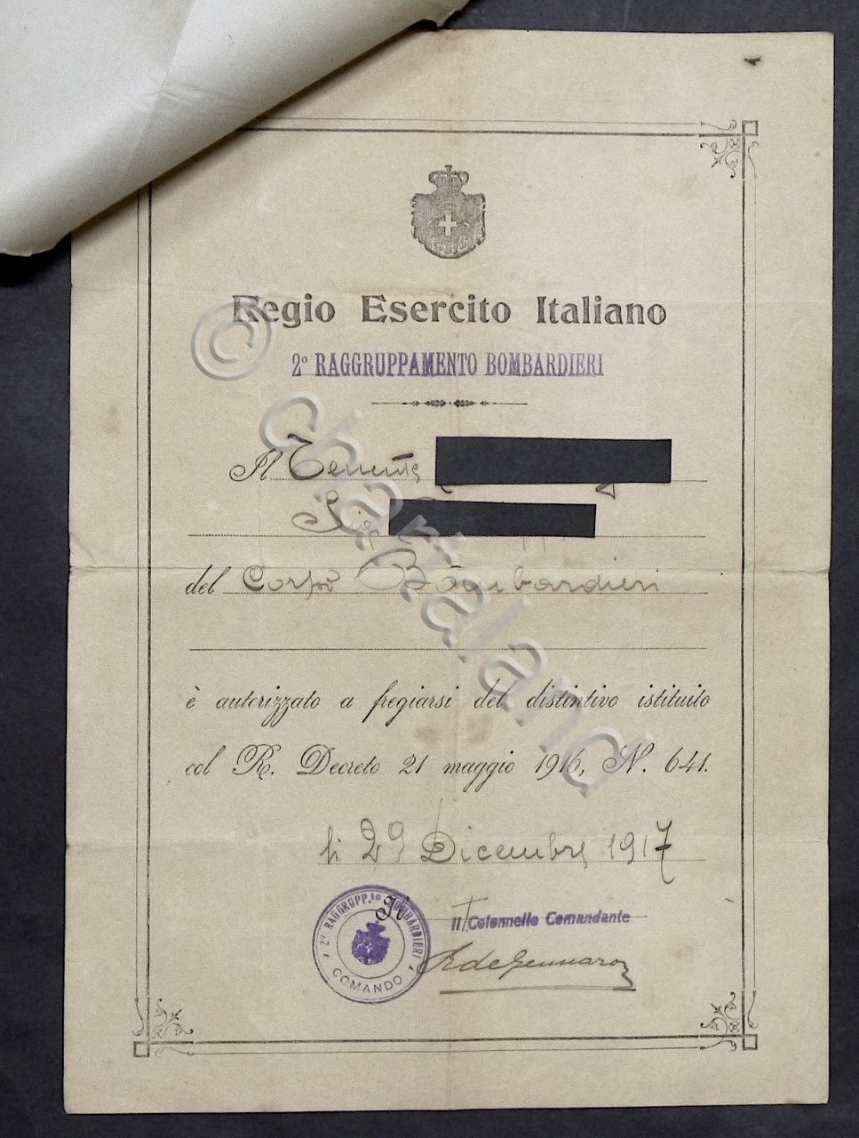 WWI - 2° Gruppo Bombardieri - Autorizzazione a fregiarsi del … | Immagine principale