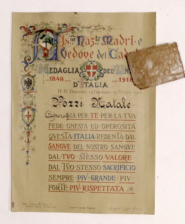 WWI - Attestato Medaglia dell'Unità d'Italia 1848 / 1918 - …