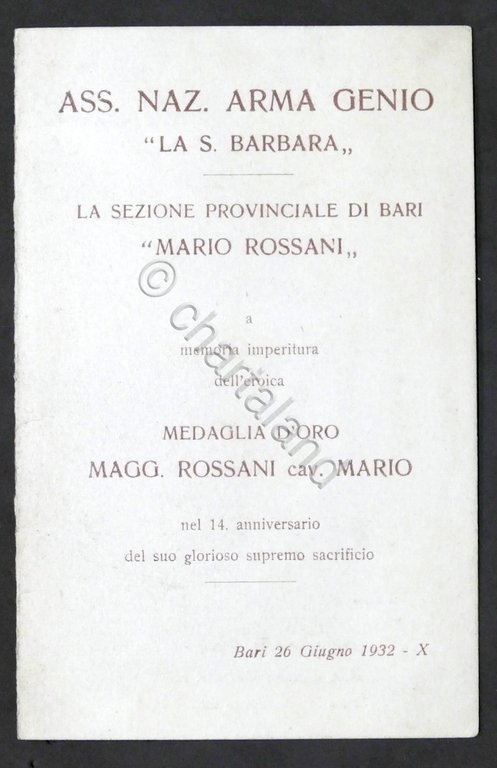 WWI - Biglietto Commemorativo in memoria Medaglia d'Oro Mario Rossani …