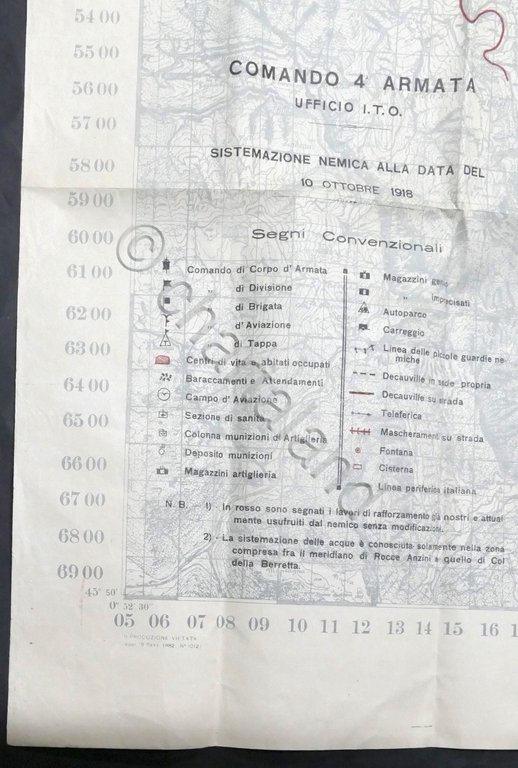 WWI - Carta Geografica Cismon: sistemazione nemica al 10 Ottobre …