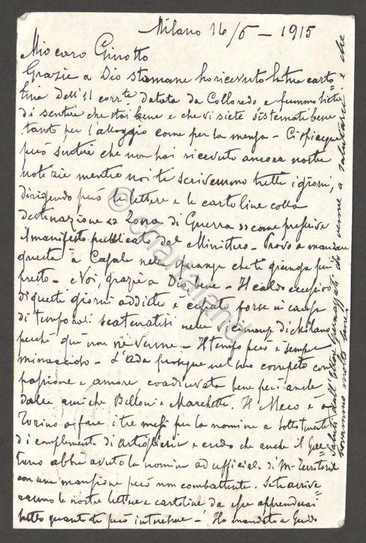 WWI - Cartolina intero postale - Timbro censura - 1915