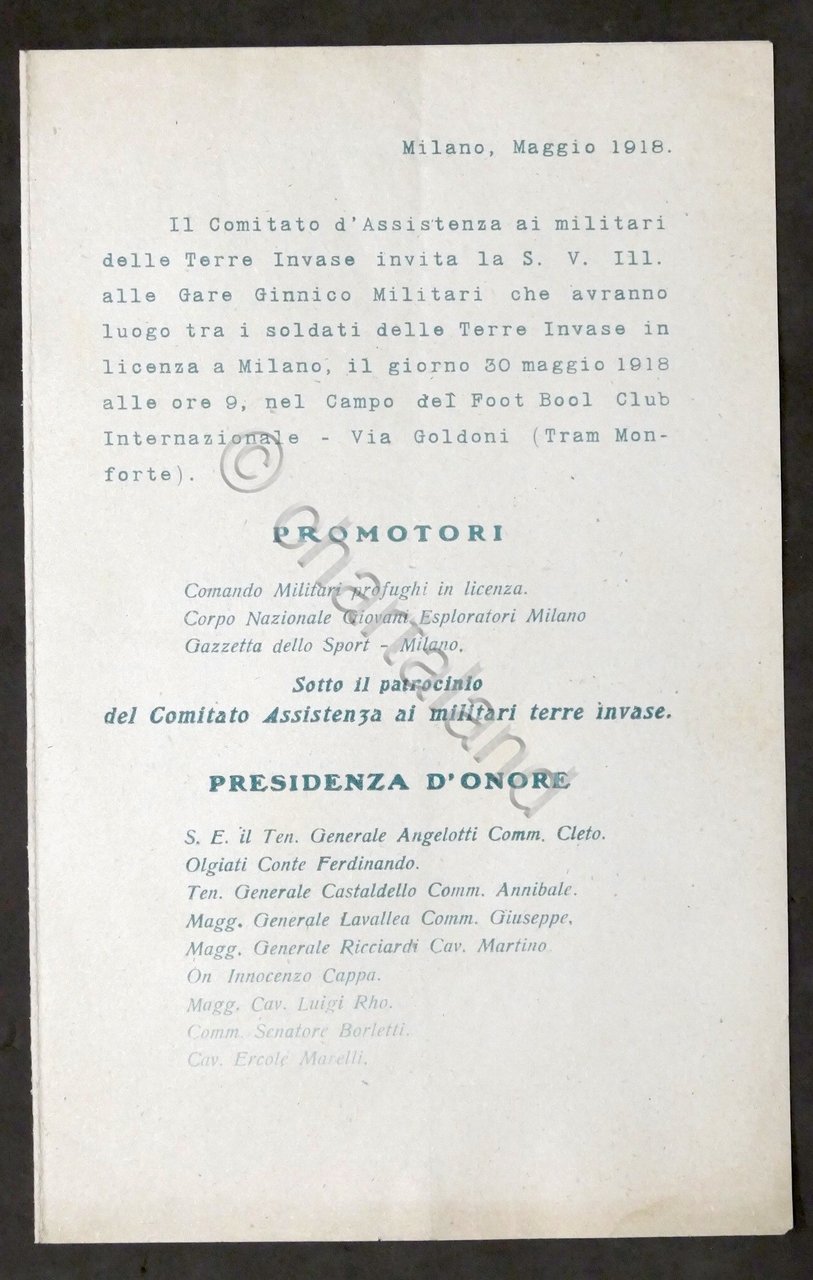 WWI - Comitato Assistenza Terre Invase - Gare Ginnico Militari … | Immagine principale