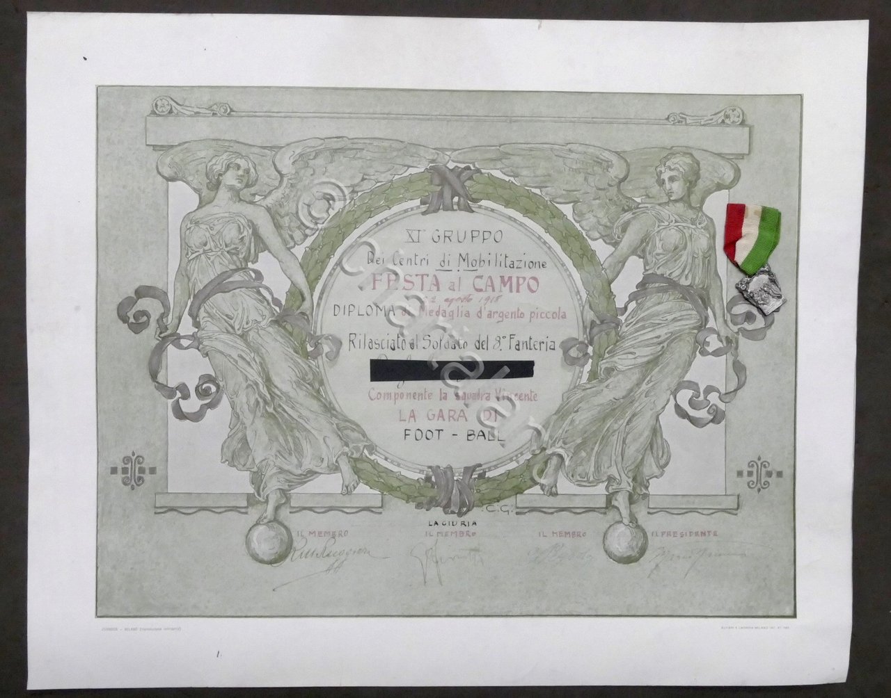 WWI - Festa al Campo - Diploma e Medaglia d'Argento …