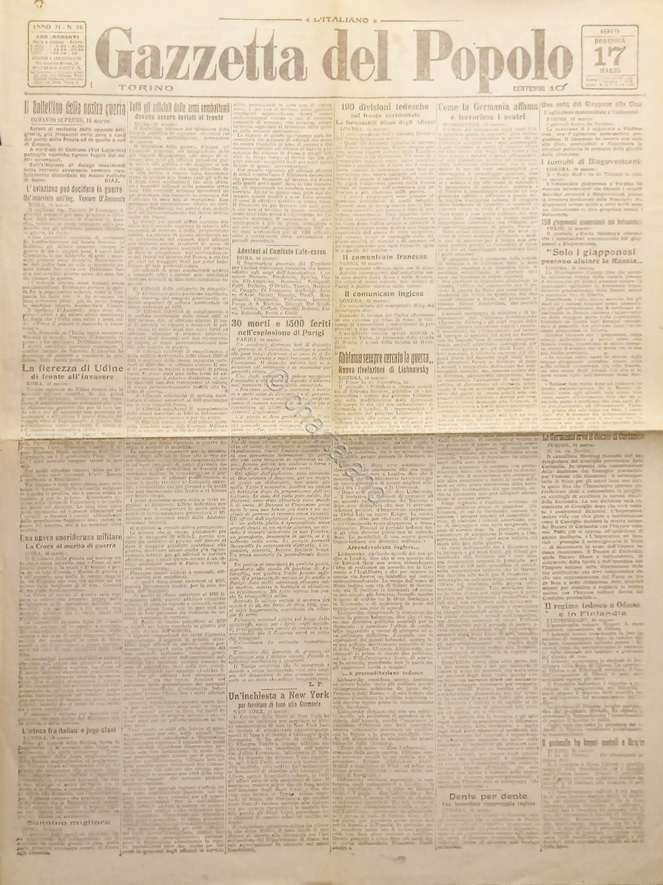 WWI - Quotidiano - Gazzetta del Popolo N. 76 - …