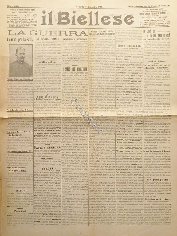 WWI - Quotidiano - Il Biellese N. 92 - 1916 …