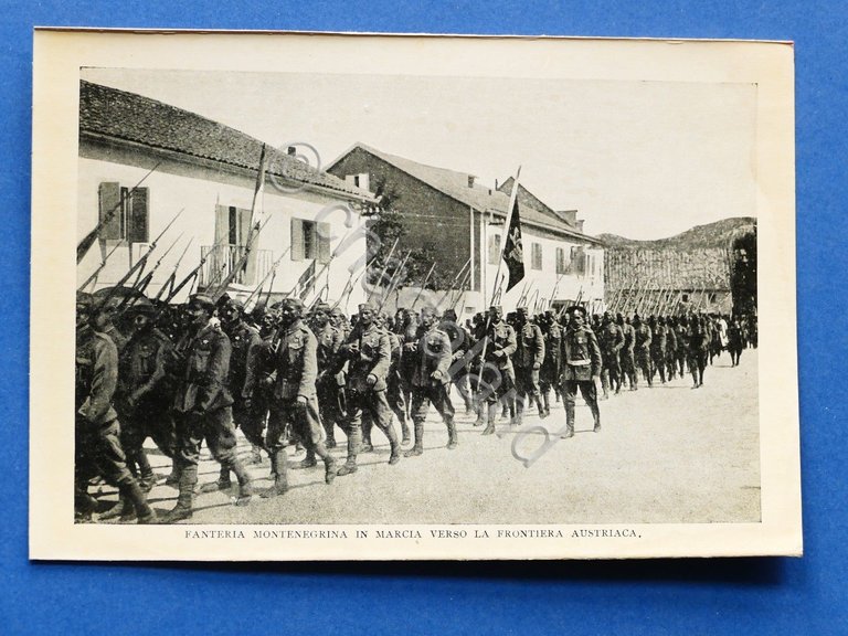 WWI - Stampa fotografia d'epoca - Fanteria Montenegrina in marcia