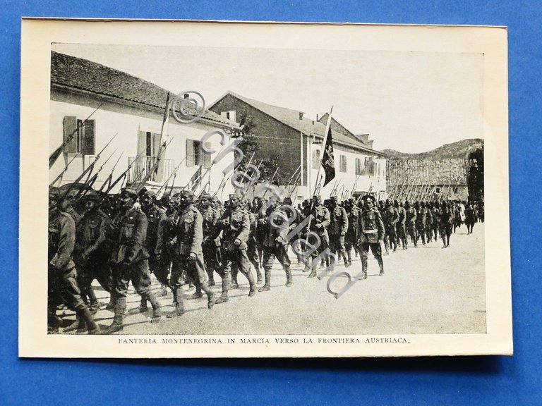 WWI - Stampa fotografia d'epoca - Fanteria Montenegrina in marcia