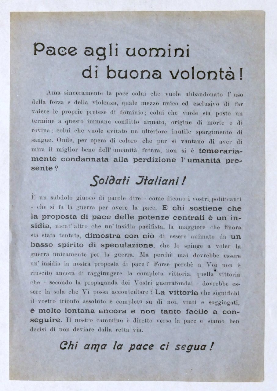 WWI - Volantino pacifista - Pace agli uomini di buona … | Immagine principale