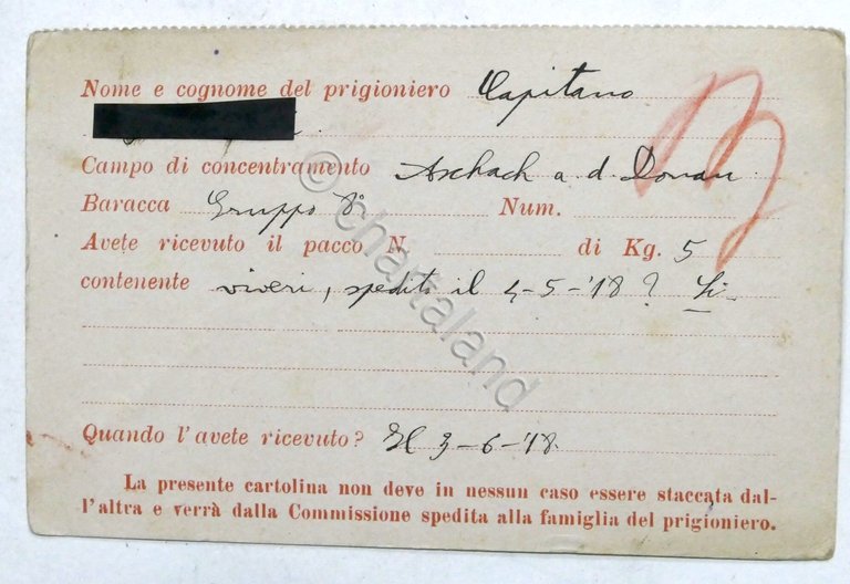 WWI Croce Rossa - Cartolina prigioniero di guerra - Alpino …
