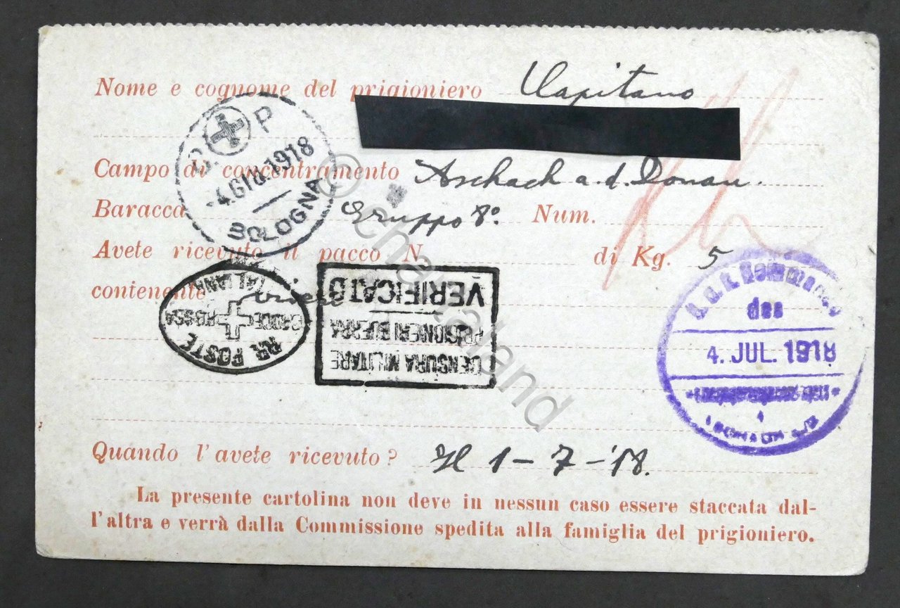 WWI Croce Rossa - Cartolina prigioniero di guerra - Alpino …