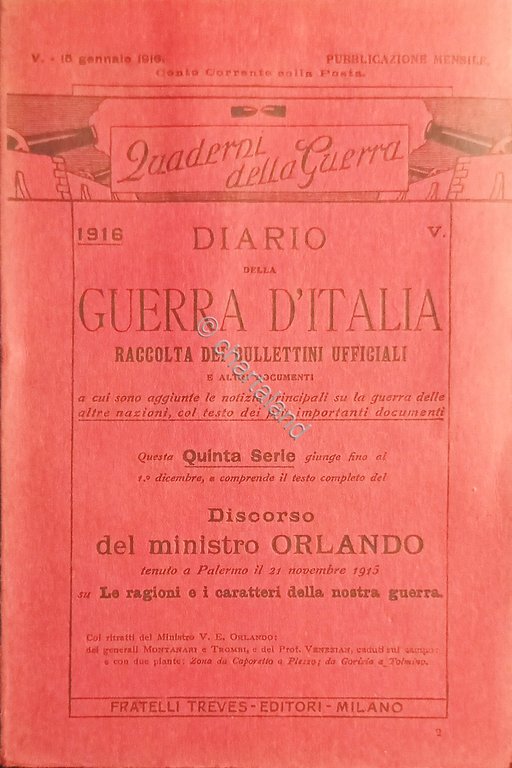 WWI Diario Guerra d'Italia - Raccolta dei Bollettini Ufficiali N. …