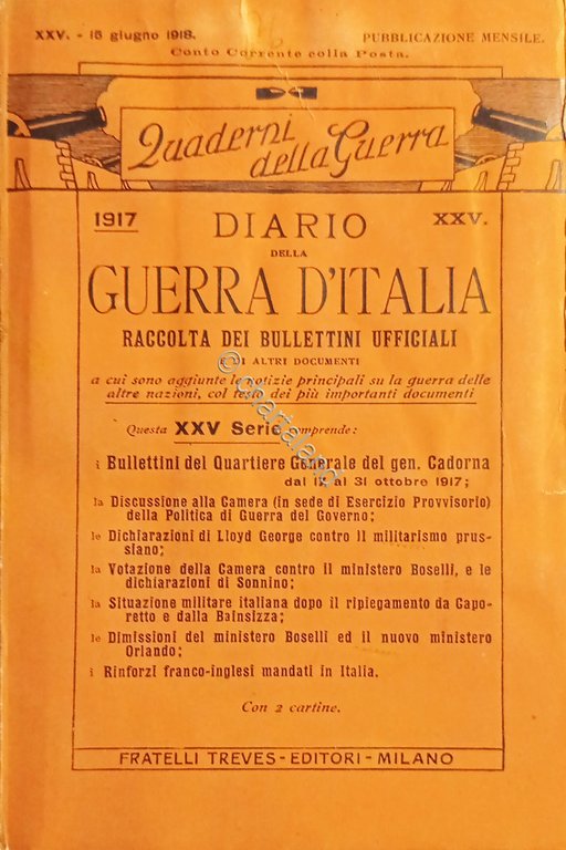 WWI Diario Guerra d'Italia - Raccolta dei Bollettini Ufficiali N. …